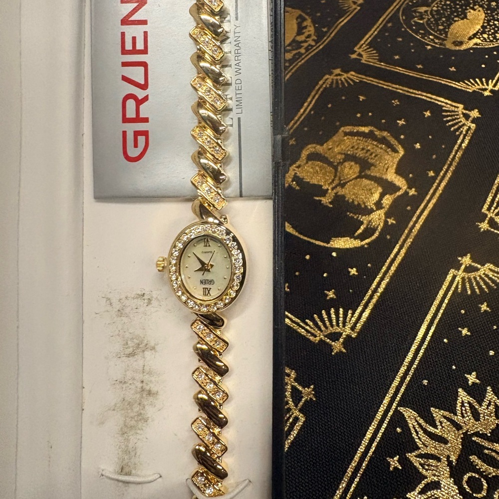 Gruen Gold and Diamond Rhinstone Watch - Picture 2 of 4